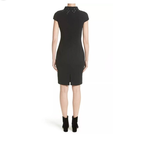 Womens Size 4 St. John Black Grommet Detail Funnel Neck Sheath Dress - Picture 4 of 9
